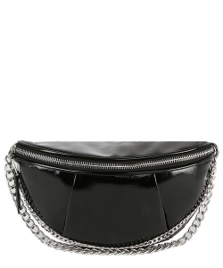Glossy Faux Leather Fanny Pack Crossbody Bag CHU014 BLACK